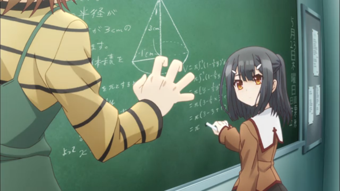 Miyu from one of the Fate series solving the volume of a cone with calculus