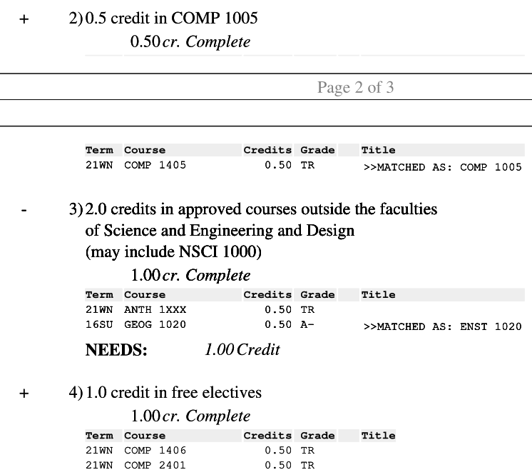 A screenshot of the courses I have so far before starting my 2nd undergrad