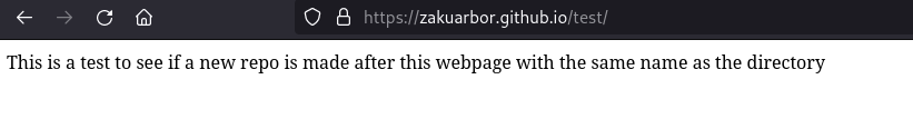 The webpage that gets rendered after creating a special github repository and an html file under a directory called test