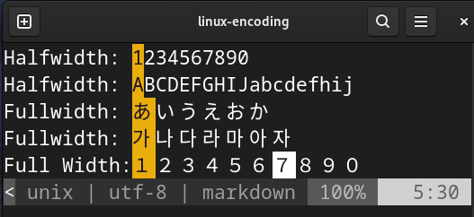 Full and Half Width Characters encoded on UTF-8